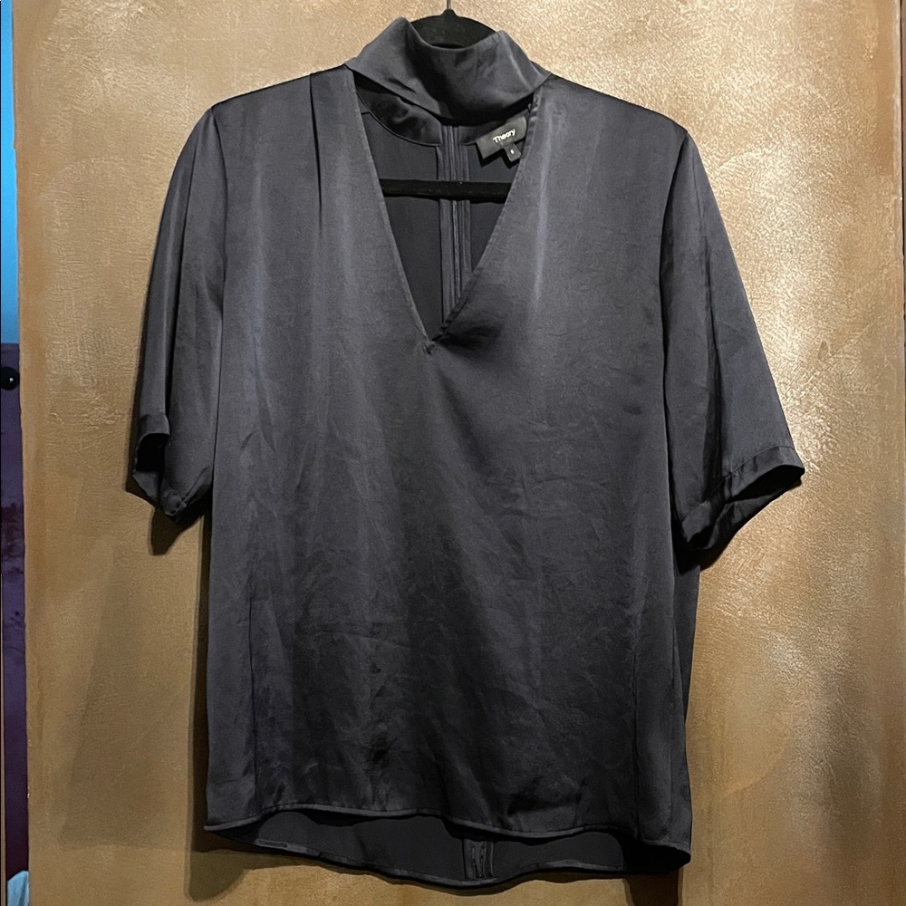 Theory Women's Dark Gray V-Neck Blouse very light weight